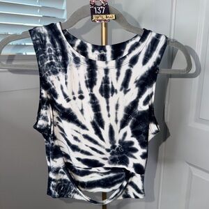 137. Lululemon LA Front Cut-Out Crop Top in Black White Tie Dye